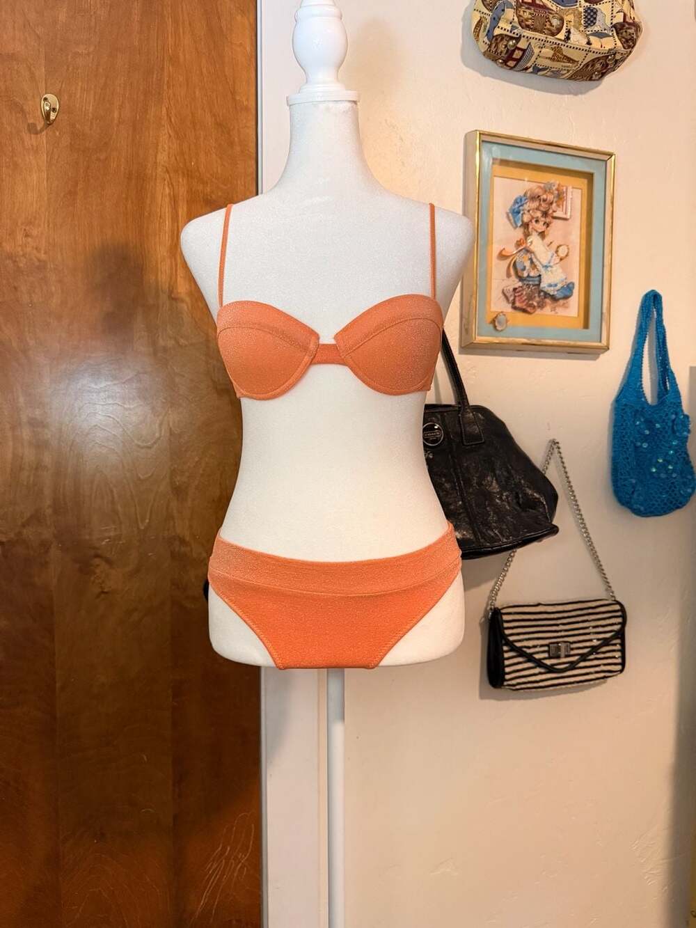 Triangle Y2K Sparkly Orange Underwire Bikini Set XS